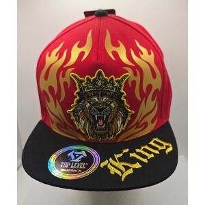 Top Level King Snapback Hat Red Lion Flames Hip Hop Baseball Cap‎ NWT